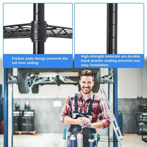 BestOffice | 6-Tier Wire Storage Shelves with Wheels | 18x48x77 | Black | Adjustable Racks | Heavy-Duty Metal Shelf, Holds Upto 600 lbs | No-Tool Assembly | Ideal for Home & Garage Shelving