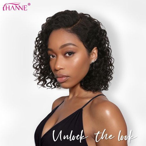 HANNE 12 Inch 13x4 Short Curly Human Hair Wigs 180% Density HD Lace Front Wig Glueless Wigs Human Hair Pre Plucked Pre Cut Curly Bob for Black Women