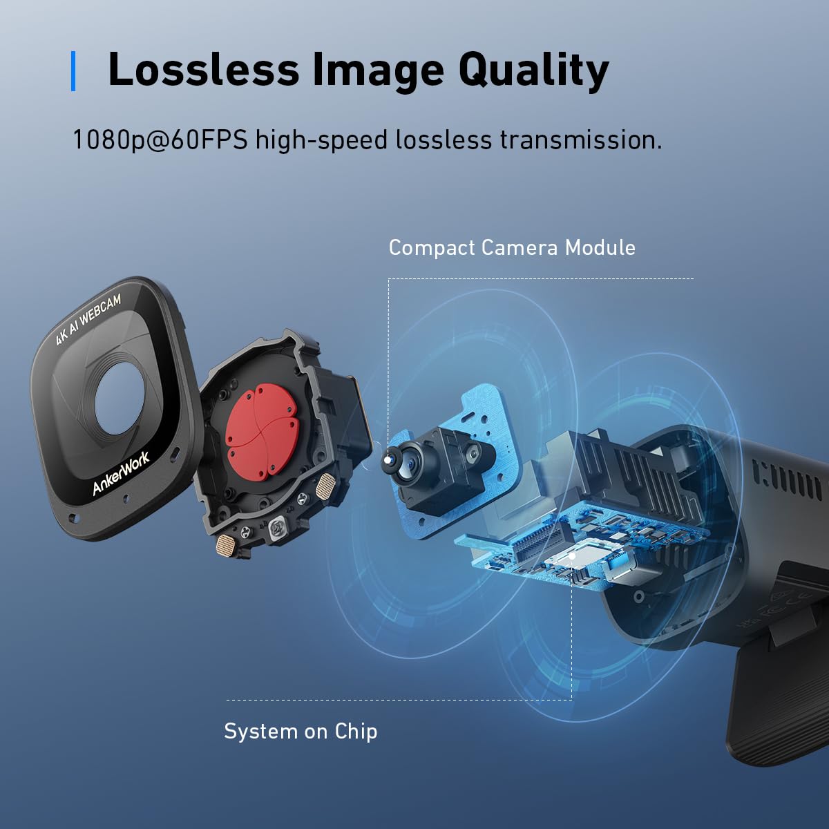 Anker AnkerWork C310 Webcam, 4K Webcam, 12 Megapixel, AI Auto Focus, AI Framing, AI Noise Canceling Mic, Built-in Privacy Cover, and Adjustable FOV, 1080p@60FPS HDR, for Video Calls and Livestreams