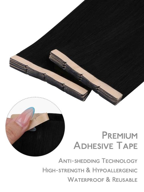 WENNALIFE 8cm Tape in Hair Extensions Real Human Hair, Tape Weft Hair Extensions Human Hair 20 Inch 100g 20pcs Jet Black Luxury Remy Hair Straight Extensiones De Cabello Hmano