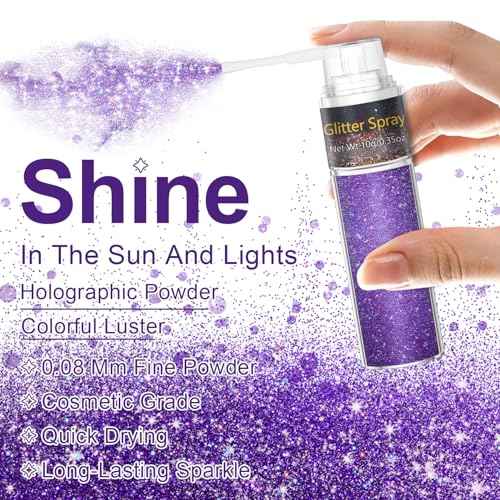 Hair and Body Glitter Spray, 1PC Sparkling Purple Hair Glitter Extra Fine Face Shimmer Powder for Clothes, Festival Loose Sparkle Powder for Rave Clothes Nail Art Easter Halloween Crafts (Purple)