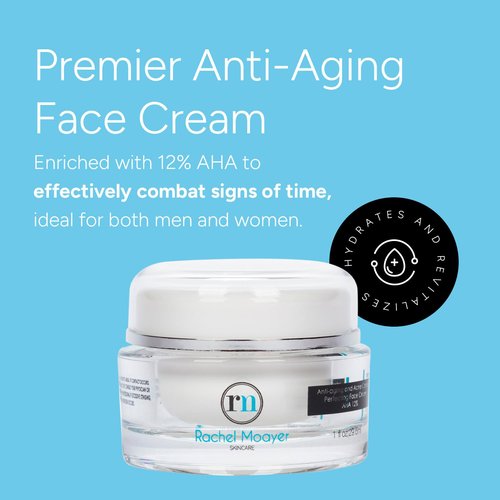 Rachel Moayer Skin RM Anti-Aging Face Cream, AHA 12%, Acne Control & Anti-Wrinkle Moisturizer, Hydrating Peptide Collagen Production for Men & Women