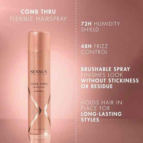 Nexxus Comb Thru Flexible Hold Hair Spray, Brushable Finish, 72H Humidity Shield, 10 oz