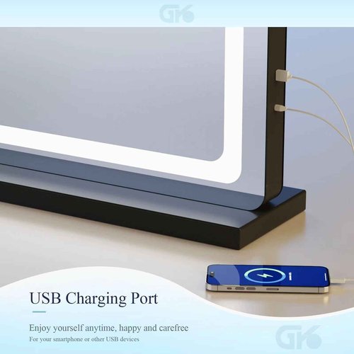 Gvnkvn Makeup Vanity Mirror with USB Charging Port 28" x 22" Large LED Makeup Mirror, Desk Mirorr with Lights, Light up Mirror with 10X Magnification and, Dimmable 3 Modes, Touch Control Black