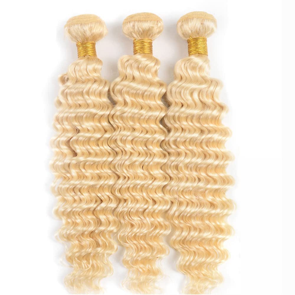 18 20 22 Inch Deep Wave Human Hair Bundles Blonde 613 Bundle Human Hair Extension Blonde Unprocessed Brazilian Virgin Quick Weave Hair Extension for Black Women