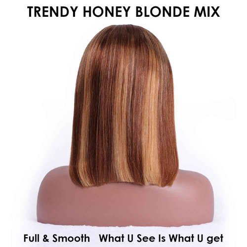 Flady Honey Blonde Bob wig Human Hair 13x4 HD Frontal Lace Wigs 150% Density 4/27 Highlight Bob Lace Front Wigs Human Hair Pre Plucked Ombre Color Short Straight Bob Wigs for Black Women 14 inch