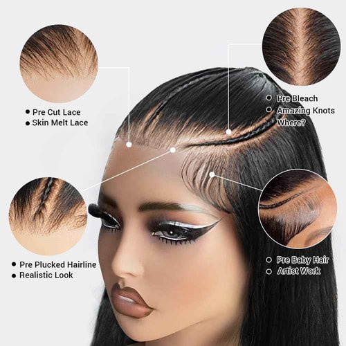 AMIRTY 250% Density Wear and Go Glueless Wigs Human Hair Pre Plucked Pre Cut Braided Wig Human Hair for Women 9X6 HD Lace Front Wig 12A Straight Lace Front Wig Human Hair With Natural Hairline 22Inch
