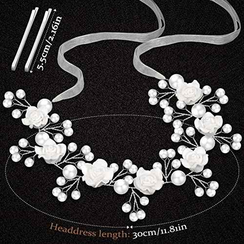Wedding Hair Accessories for Kids, Princess Headpiece White Flower Headband with Pearls for Communion
