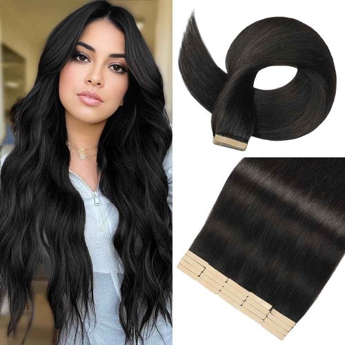 Tape in Hair Extensions Human Hair, Hair Extensions 18 Inch 20pcs Natural Black Remy Straight Human Hair Tape in Extensions Skin Weft Tape Extensions Human Hair