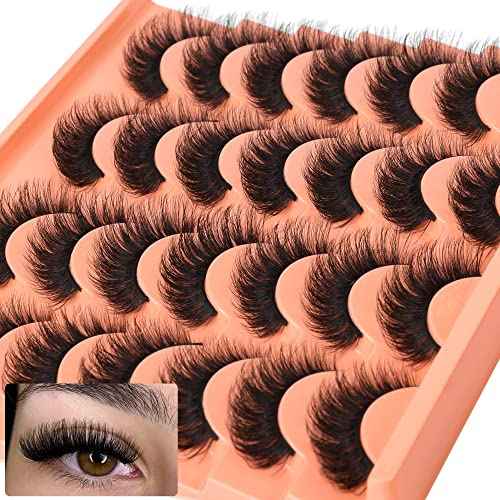 Short Lashes Natural Look False Eyelashes Thick Volume Faux Mink Lashes Pack Wispy Strip Fake Eyelashes Cat Eye Lashes that Look Like Extensions 14 Pairs