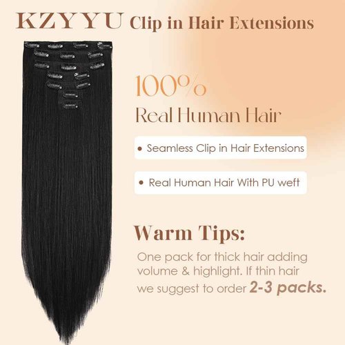Clip in Hair Extensions Real Human Hair 22 Inch 120g Invisible Seamless Human Hair Clip in Extensions for Women 7pcs Per Set with Double Weft 1B Natural Color