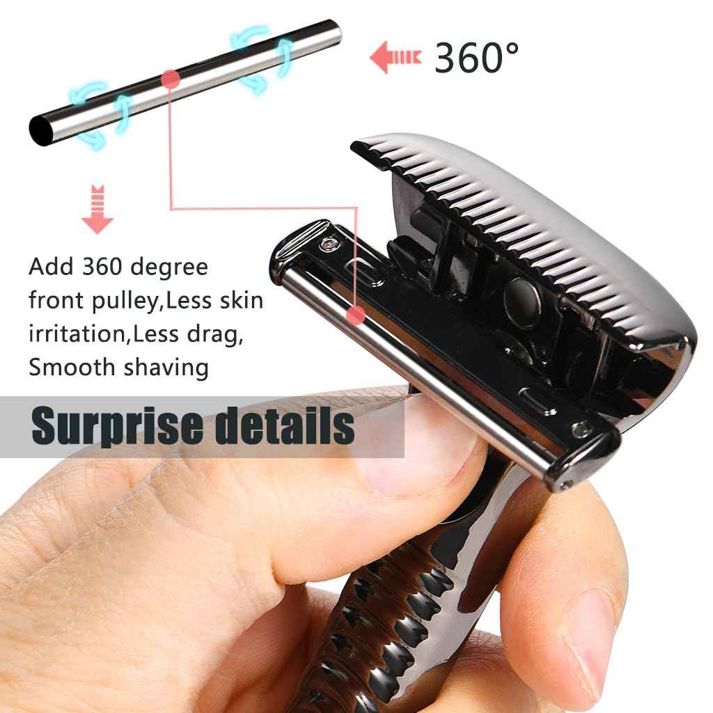 MYITKHT Magnetic Single Blade Razors for Men & Women,Reusable Safety Razor with 360° Rotating Track + 20 Single Edge Razor Blades + Waterproof Silicone Case - Bronze