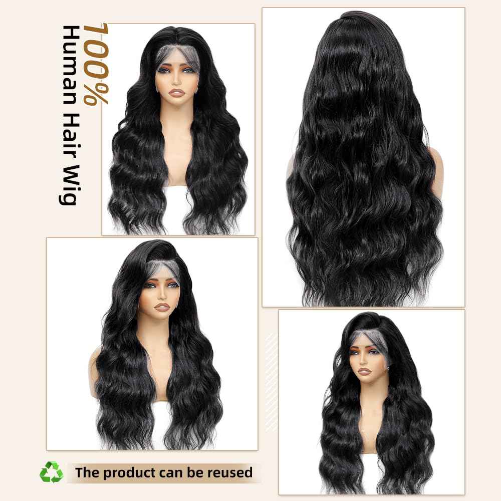 32 Inch Real Human Hair Wigs 200 Density 13x6 Body Wave Lace Front Wigs Human Hair Pre Plucked HD Transparent Lace Frontal Wigs Natural Black Glueless Wig