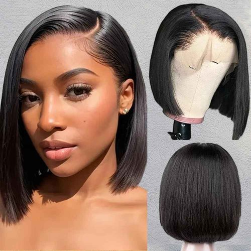 ASUTTRY Bob Wig Human Hair 200 Density 13x4 HD Lace Front Wigs Human Hair Pre Plucked Short Bob Straight Frontal Wigs Human Hair for Women Natural Black 12"