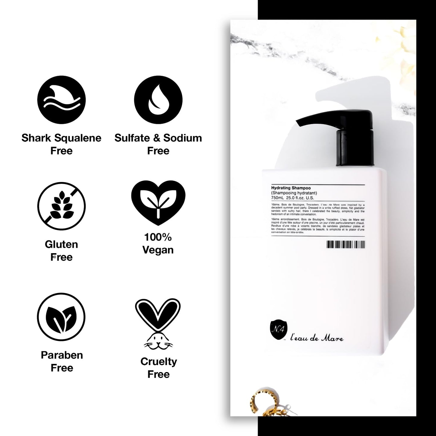 Number 4 Hydrating Shampoo, Shampoo for Women and Men. Sulfate, Gluten, & Paraben Free. Moisturizing & Color Protecting, 25 oz