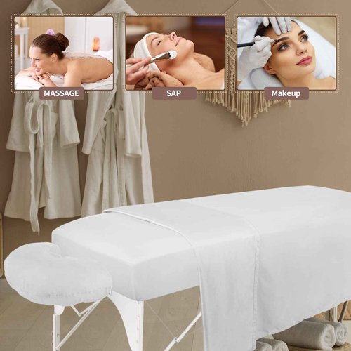 Oudain 8 Sets Soft Microfiber Massage Table Sheets Set 3 Piece Set Includes Massage Table Cover Fitted Sheet and Face Rest Cover(White)