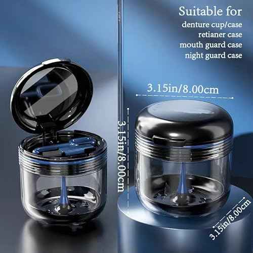 Retainer case, Denture Bath Cup£¬Retainer Cleaner Case Box,Night Mouth Guard Case Holder,Storage Soak Container with Drain Tray for Travel Cleaning with Mirror and Brush
