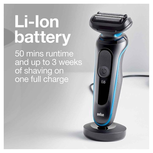 Braun Series 5 5049cs Electric Shaver with Charging Stand, Beard Trimmer, Face Shaver, Wet & Dry, Rechargeable, Cordless Foil Shaver, Blue