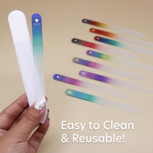 BONA Fide Beauty Glass Bulk Nail Files, 50-Pieces Reusable Nail File with Protective Sleeves, Genuine Czech Glass Crystal Nail Files in Bulk, Perfect Stocking Stuffer Gifts, Nail Tools for Nail Techs