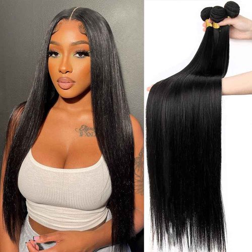Beautymoon 12A Human Hair Bundles Straight 3 Bundles Human Hair 22 24 26 Inch 100% Unprocessed Brazilian Virgin Hair Straight Weave Bundles Double Strong Weft