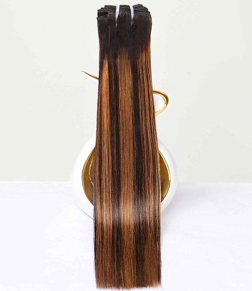 mlip Raw Bundles Human Hair Straight, No Tangle Shedding, Keep Texture Silky Soft After Multiple Washes, 15A Raw Indian Hair Bundles 14 Inches, Brown Highlight Bundles