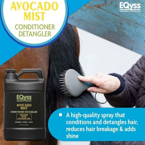 EQyss Avocado Mist Equine Coat Conditioning Spray - Horse Detangler, Reduces Breakage, Enhances Shine, Repels Dust & Dirt, Anti-Static (128 oz)
