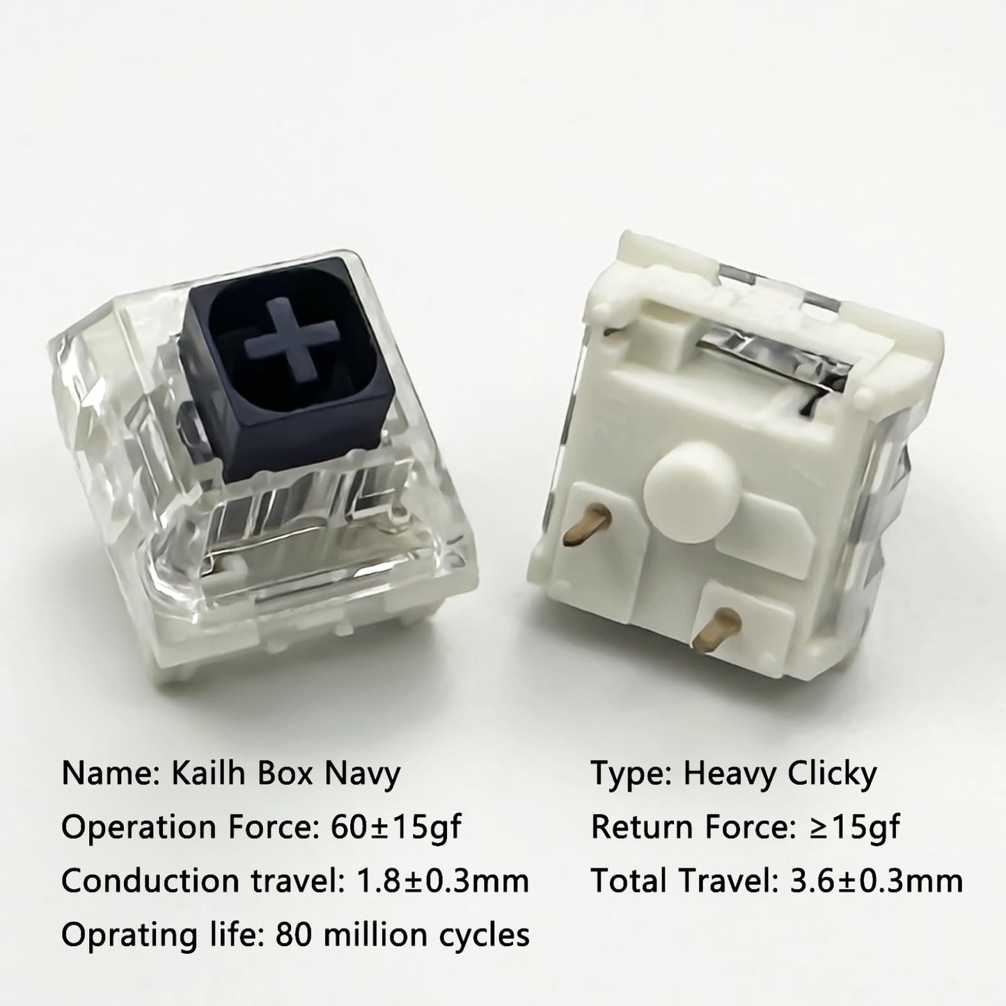 Zjmehty Kailh Box Navy Switches for Mechanical Gaming Keyboard,3-Pin 60gf Clicky/Factory Lubed/IP56 Dust&Waterproof Switches(Kailh Box Navy,10Pcs)