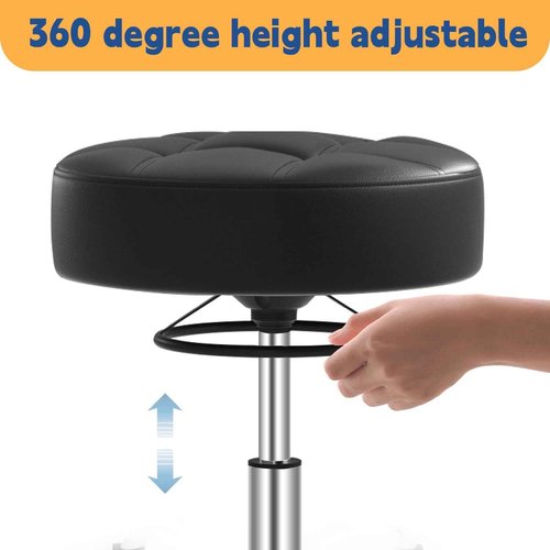 Rolling Stool Heavy Duty 400lb: Super Soft Seat Cushion,360° Swive,Height Adjustability,No Squeaky Noises,No Tip Over,New Upgraded Stool Salon stool Chair, Tattoo Facial Massage Spa Medical (Black)