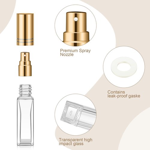 Domensi 90 Pcs 20 ml Empty Glass Perfume Bottles Bulk - Gold Refillable Cologne Spray Atomizer with Pump, for Travel, Skincare, Haircare, Cleaning & DIY Essentials