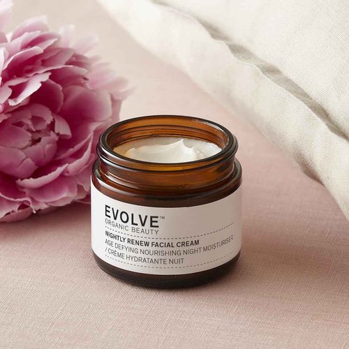 Evolve Organic Beauty - Nightly Renew Facial Cream | Nourish, Smooth, Plump, Refresh | Bio Retinol, Peony, Natural Essential Oil Blend | Small Batch, Vegan Clean Beauty (2 oz | 60 ml) Package May Vary