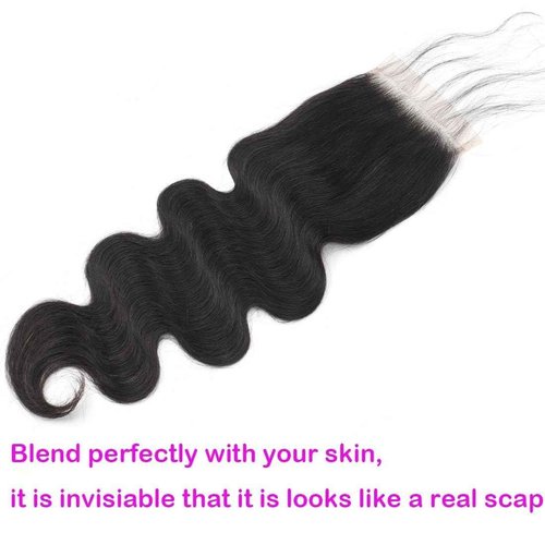 5x5 Transparent HD Lace Closure Body Wave Human Hair Lace Closure Invisible 12A Brazilian Virgin Human Hair Closure Free Part 5x5 100% Real Closure Pre Plucked Natural Black 22 Inch
