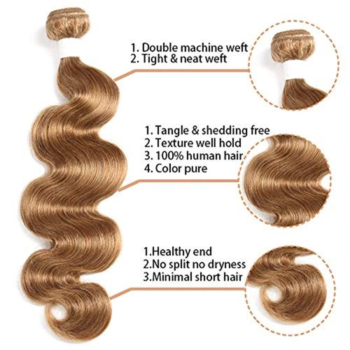 X-TRESS Honey Blonde Bundles 10A Body Wave Bundles Human Hair Braiding Hair #27 Wavy Remy Hair Extensions 20 Inch Double Wefts 1 Bundles for Braiding Quick Weave Hair Bundles