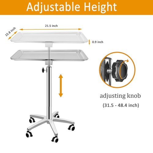Salon Tray Extra Large Tattoo Tray Premium Stainless Steel Tray cart for Clinic Spa Dental，Rolling Hairstylist Tray Mayo Stand with Brake Wheels