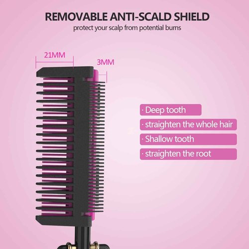 LURA Pink 180-500°F Hot Comb Electric for Wigs,Straightening Comb for African American Hair,Pressing Combs,Bling Diamonds Hair Straightener Brush for Women