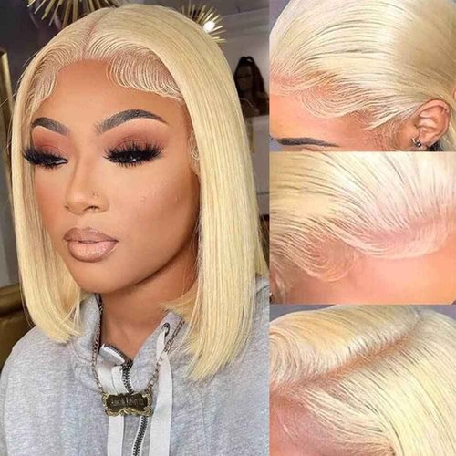 Royal Lady 613 Blonde Short Bob Wigs Human Hair 13x4 HD Lace Front Wigs for Women 150% Density Brazilian Virgin 613 Lace Front Human Hair Straight Bob Wigs Pre Plucked with Baby Hair 12 Inch