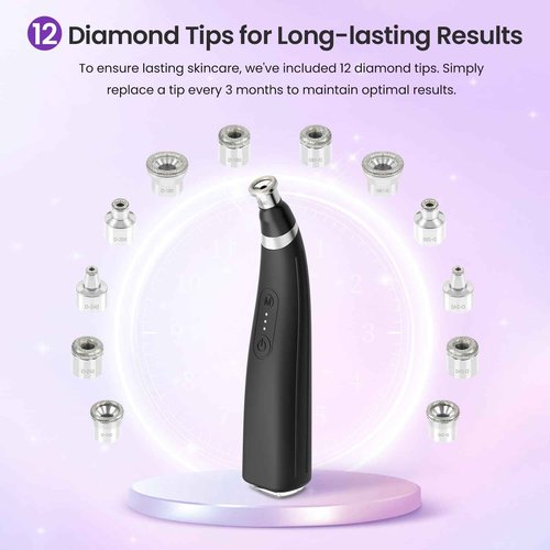 Diamond Microdermabrasion Machine, UNOISETION Rechargeable Micro Dermabrasion Facial Tool with 12 Diamond Tips, Blackhead Remover for Home Travel