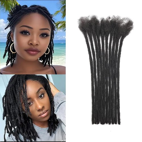MXIRE 0.8cm Thickness 6 Inch 60 Strands Dreadlock Extensions Real Human Hair for Man/Women/Kids Full Head Handmade Permanent Loc Extensions Bundles Can Be Bleached Dyed Curled Twisted