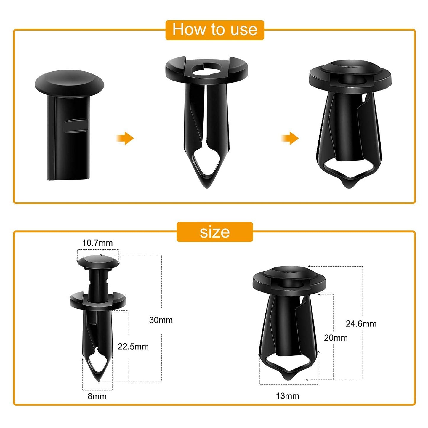 GOOACC GRC-70 35PCS Engine Under Cover Splash Shield Guard Body Bolts Bumper Fender Liner Push Retainer Fastener Rivet Clips , black