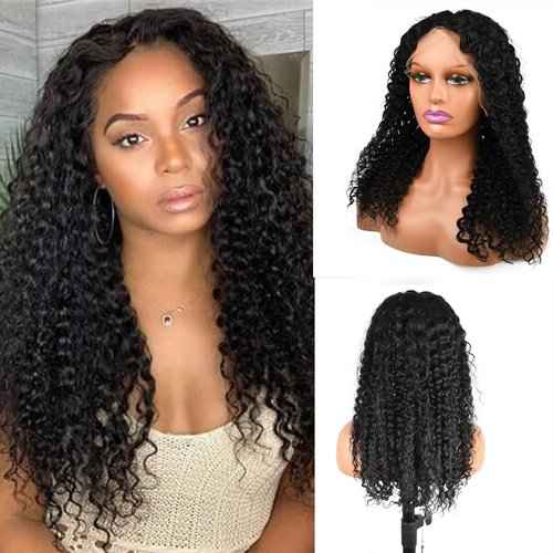 Deep Wave Lace Front Wig for Black Women - 20 inches Natural Black 180% Density Glueless 4X4 Lace Front Deep Wave Human Hair Wigs