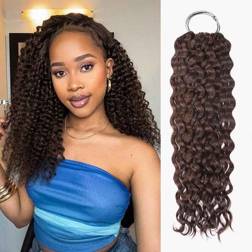 QVR Water Wave Crochet Hair Natural Black Machine Made Feather Human Hair Extension 16 inch 56 Gram Per Pack Dark Brown Color