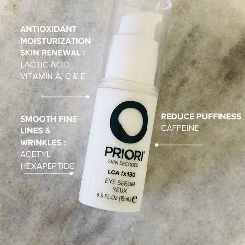 Priori Skincare Eye Serum with AHA Lactic Acid, Caffeine, Vitamin C, E, A Firming, De-puffing Eye Gel for Dark Circles and Wrinkles Fragrance Free Dermatologist Tested 0.5 fl oz