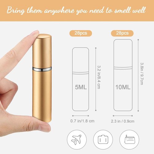 Zonon 56 Pieces Refillable Perfume Atomizer Mini Refillable Spray Perfume Bottle Portable with 56 Pieces Refill Pump Dispenser Pump Transfer Tool for Outgoing(Colorful,5ml and 10ml)