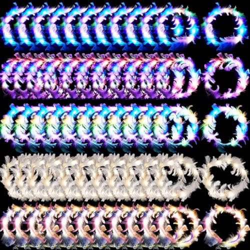 Taiyin 100 Pieces LED Feather Crown Headband Colorful Light up Headband Luminous Flower Crowns for Women Hair Accessories for Halloween, Birthdays, Christmas, Role Playing Party Gift (Multiple Colors)