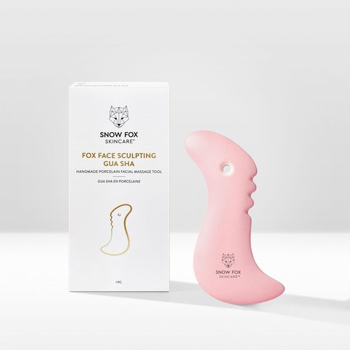 Snow Fox Porcelain Facial Gua Sha Tool | Sculpting Massager for Face Contouring, Lymphatic Drainage & Jawline Shaping | Acupressure Therapy Device | Reflexology Face Care (Blossom Pink)