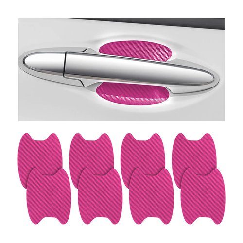 8PCS Car Door Handle Sticker, Carbon Fiber Anti-Scratches Car Door Cup Protector, Non-Marking Auto Door Handle Protective Film for All Cars (Pink/8PCS)
