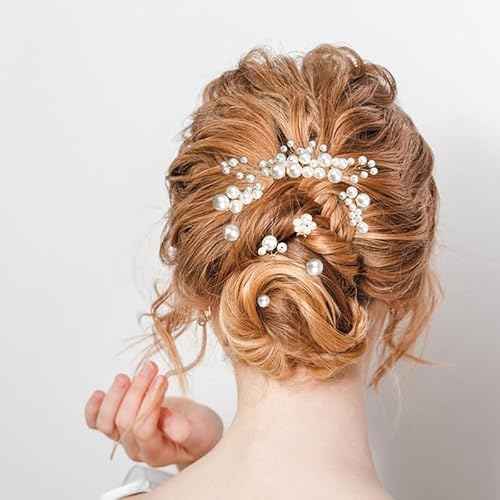 8 Pcs Pearl Hair Combs Set Wedding Bridal Rhinestone Hair Pins for Bridesmaids Brides Flower Girls Hair Accessories