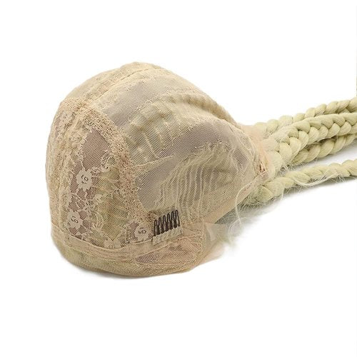 Kalisa 613 Blonde Braid Wig Fully Handmade Blonde 5 Braids Wig Synthetic Blonde Lace Wig with Baby Hair Heat Resistant Fiber 5 Braided Daily Makeup Wigs for Women 24 Inch