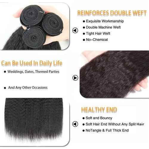 8A Brazilian Kinky Straight Bundles 16 18 20 Inch Unprocessed Human Hair Bundles for Black Women Extension