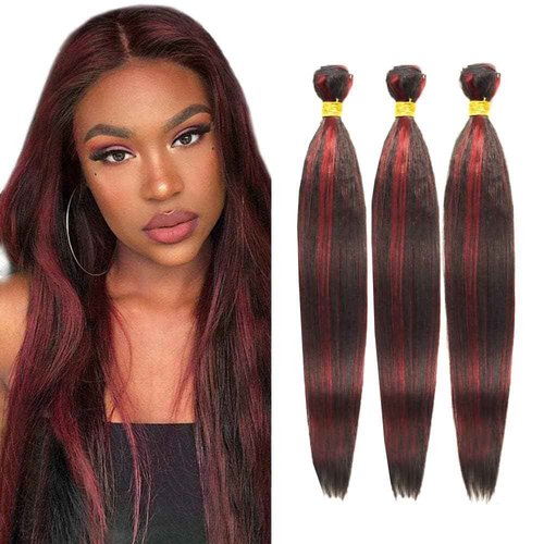 Aikebi Brazilian Human Hair Bundles 20 22 24 Inch Burgundy P1B/99J Straight Bundles Human Hair 100% Unprocessed 10A Hair Weave for Black Women Soft Sewn In with Double Weft
