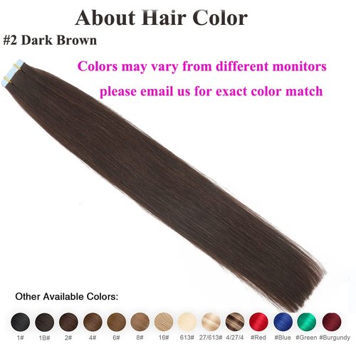 Amella Hair Tape in Hair Extensions Human Hair 100% Remy Human Hair Darkest Brown 40g/pack 20pcs Straight Seamless Skin Weft Tape in Human Hair Extensions (24 inches #2 Darkest Brown)